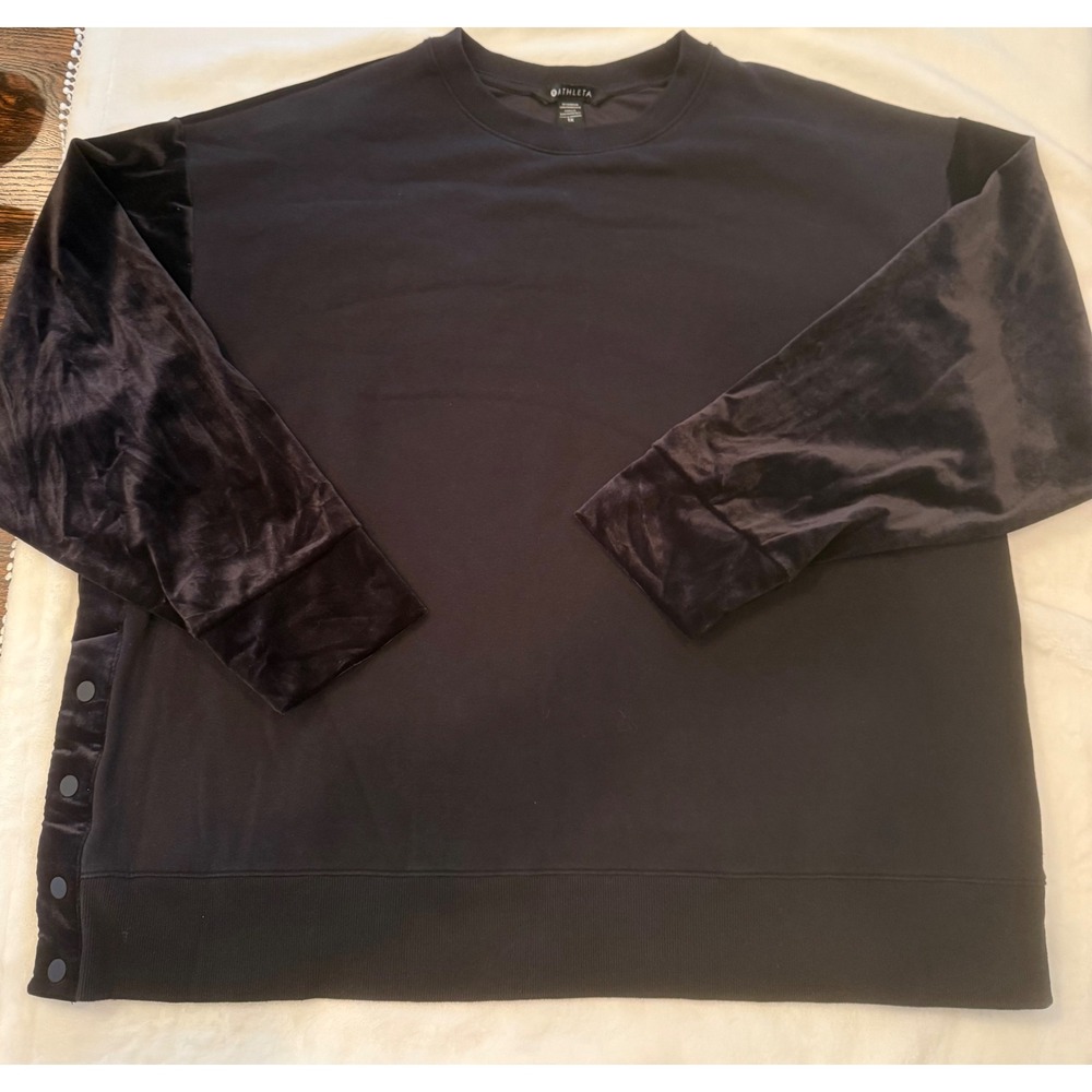 Athleta Black Velvet Mixed Media Snap Side Sweatshirt Pullover Womens 1X